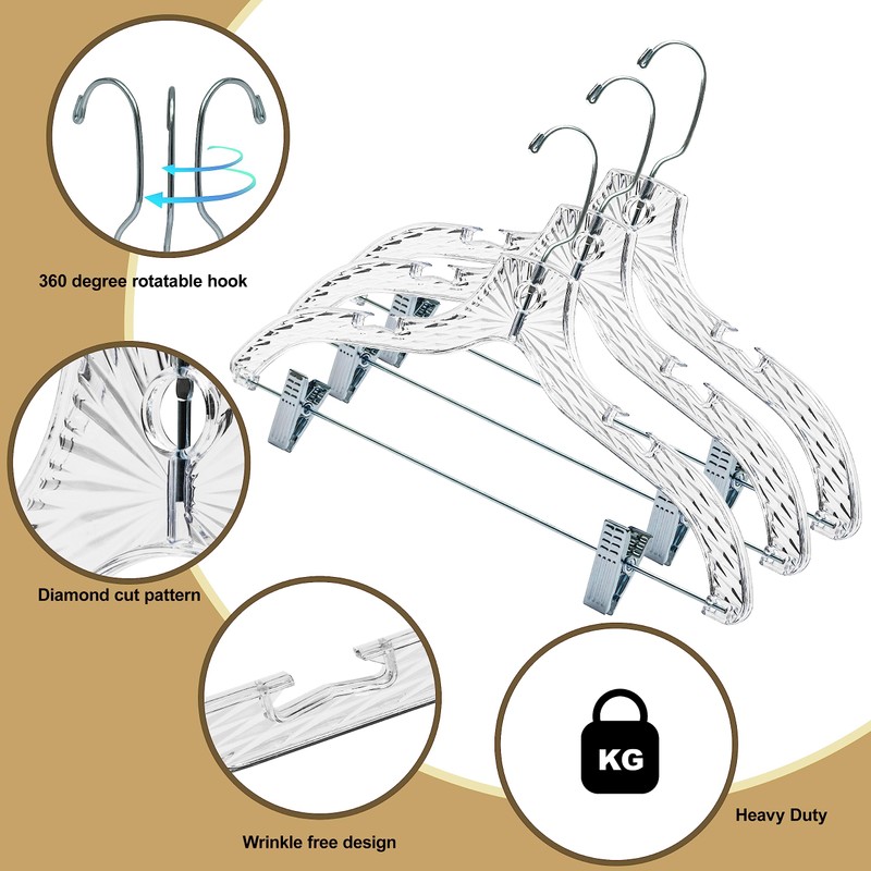 Quality Clear Plastic Skirt Hangers - 24 Pack Crystal Cut