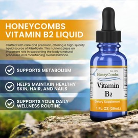 HoneyCombs Vitamin B2 Riboflavin Supplement Liquid Drops - High Potency Vitamin B2 for Men & Women - Maintain Healthy Digestion, Nervous System, Hair, Skin, Nails - Vegan Liquid Vitamins (8 Fl oz)