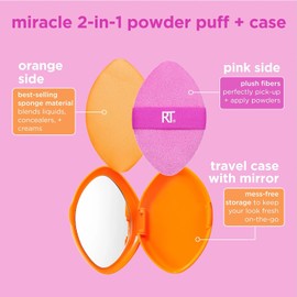 NOVIIML hniques Miracle 2-In-1 Powder Puff + Travel Case, Dual-Sided Makeup Blending Puff, Elastic Band, Precision Makeup Sponge & Powder Puff, For Liquid, Cream & Powders, Travel Case, 2 Count