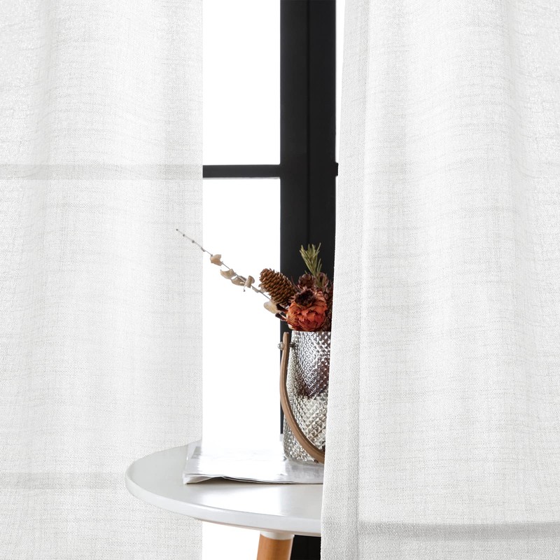 Melodieux White Linenlook Curtains Eyelet for Bedroom Living Room, 66