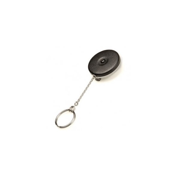 KEY-BAK Original Chain Retractable Key Holder with 24" Stainless Steel Chain, Black Front, Steel Belt Clip, 8 oz. Retraction, Split Ring, Black Vinyl (#5B)