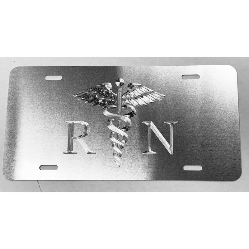 Engraved Silver On Silver RN Nurse Car Tag Diamond Etched
