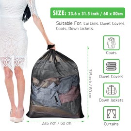 OTraki Laundry Bag Large 60 x 80 cm for Washing Machine Pack of 2 Laundry Bags Dirty Laundry Fine Mesh XL Laundry Net Black with Zip for Fleece Blanket Bed Linen Curtains Bed Linen