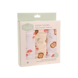 Ziggle - Set Of 3 Woodland Muslin Squares Set for Baby - Newborn Essentials, Baby Blanket, Baby Swaddle, Wash Cloth - Baby Muslins Pack, Eco Friendly, New Mum
