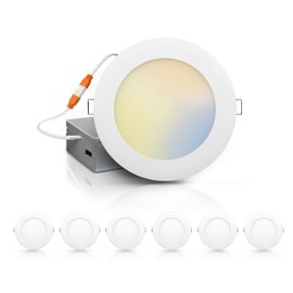 ECOELER 6 Inch 5CCT Ultra-Thin LED Recessed Ceiling Light with J-Box, 2700K/3000K/4000K/5000K/6000K Selectable, 12.5W 1100Lm Brightness, Dimmable Slim Canless Downlight, ETL&FCC, 6 Pack