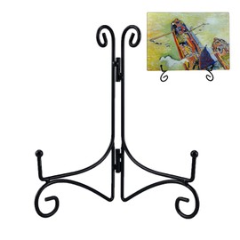 QIMOND Soporte para platos, soporte para platos de 12 pulgadas para exhibición, caballete de hierro negro para fotos, marco de fotos, obras de arte, tarjetas de álbum y platos decorativos (color negro, paquete de 2)