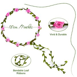 PLULON Pack of 2 Flower Crown Headband Women Garland Headband Hair Flower Wreath Boho Headpiece for Girls Wedding Festival Hair Accessories (Red + Pink)