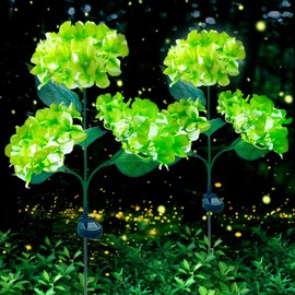 Aolyty Solar Garden Lights Outdoor, Solar Hydrangea Lights IP65 Waterproof LED Flowers Stake Lights 2 Pack for Garden Pathway Patio Backyard Landscape Decorative (Green)