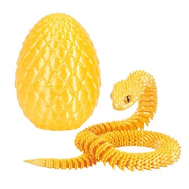 3D Printed Snake with Egg Crystal Dragon Fidget Toys Inside Articulated Mystery Snake in Egg Flexible Joints Animals Surprise Eggs Adults Executive Desk Home Office Decor Easter (Laser/Gold)