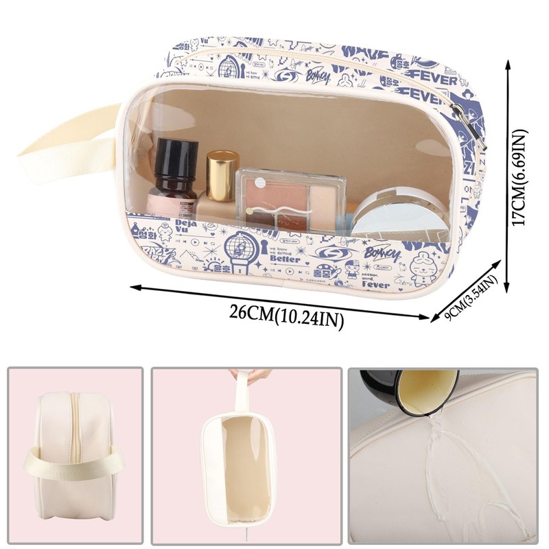 Kpop Kosmetiktasche aus PU-Leder mit Griff, transparent, K-Pop-Merch, Wellen-Polyurethan, Nein