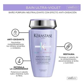 Kit Tratamiento Matizador para el Cabello Rubio Kerastase Shampoo Morado Bain Ultraviolet 250 ml y Serum Cicanuit 90 ml