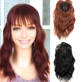 Nevermind Your Head Long Wavy 14 Inch Hair Toppers with Bangs for Women, Dark Brown Synthetic Hair Extension