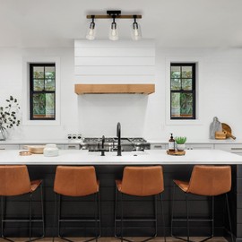 GLOBE Electric 57502 3-Light Track Lighting, Wood Toned, Matte Black Accents, Clear Glass Shades, Pivoting Heads, Modern Farmhouse, Ceiling Light for Kitchen Island and Dining Room Table