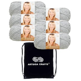 Lion Brand Vanna's Choice Silver Heather 860-405 (6-Skeins - Same Dye Lot) Worsted Medium #4 Acrylic Yarn for Crocheting and Knitting - Bundle with 1 Artsiga Crafts Project Bag