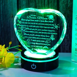 Arikyrist Gifts for Mom with Colorful LED Base Unique Moms Birthday Gifts from Daughter Son Crystal Heart to My Mom Keepsakes Gifts for Mother's Day Christmas Valentine's Day Best Mom Ever Presents