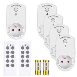 DEWIN Remote Control Sockets, Pack of 5, Smart Wireless Control, Wall Sockets, Switch, Sockets, Compatible EU Plug with 2 Remote Controls