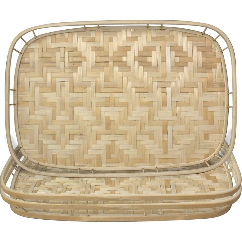 Set of 4 pcs Rectangular Bamboo Wicker Serving Trays with