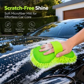 Microfiber Car Wash Mitt for Vehicle Cleaning – Soft Chenille Sponge Glove for Auto Detailing, Windows & Wheels