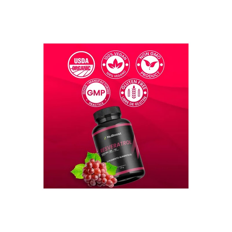 Suplemento Resveratrol 800mg Vitamina Nuboos 180 Cápsulas Veganas