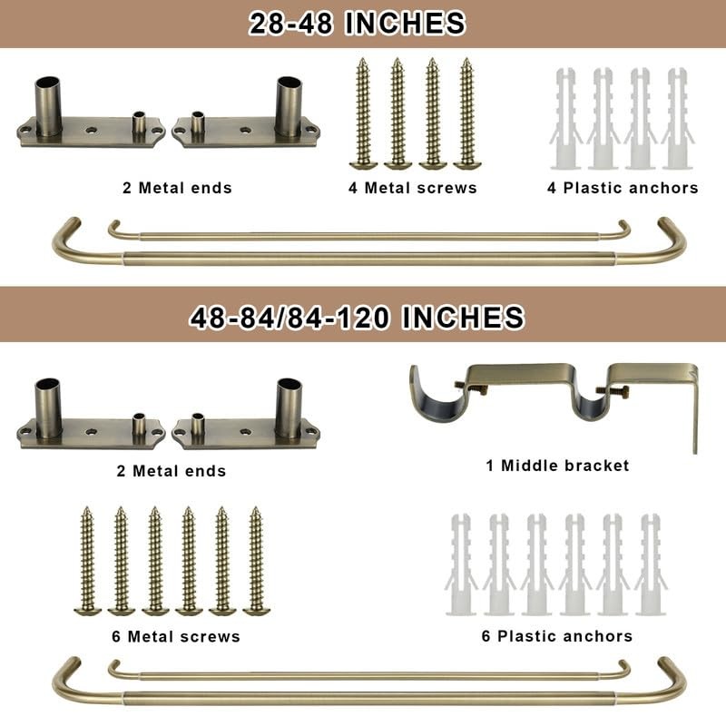Antique Bronze Double Curtain Rods, 84-120 Inches, Wrap Around Design,