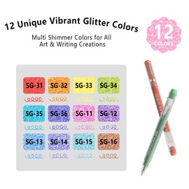 Xipan Jumbo Glitter Gel Pens Set of 12, Shimmer Sparkle Metallic Ink Pens