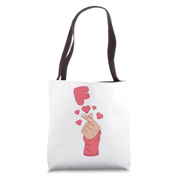 Letter F Monogram with Heart Gesture, Cute Monogram Initial Tote