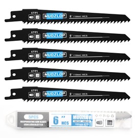 MUOZLOP 5 Pack 6 inch Reciprocating Saw Blades Set,6 TPI High Carbon Saw Blades, Woodcutting Saw Blades with Organizer Case (5, 6TPI/150mm)