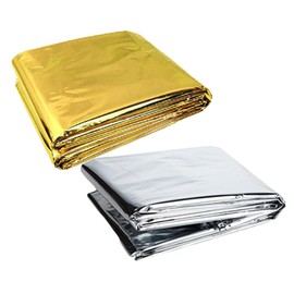 Kisangel 2pcs Thermal Survival Blanket Emergency Heat Retention for Camping Hiking Outdoors All Weather Protection Versatile Gold Emergency Shield
