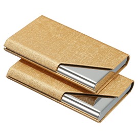 PATIKIL Business Card Holder, 2 Pieces PU Leather Flip Slim Name Cards Protector Case for Women Men, Gold