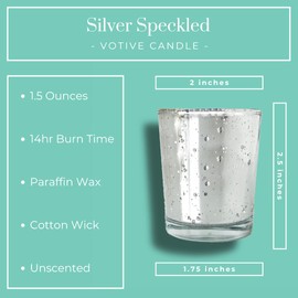 Silver Votive Candles | Glass Silver Votive Candle Holders Filled | Unscented Small Glass Votive Candles for Wedding, Baptism, Birthday Party, and Baby Shower | Set of 24