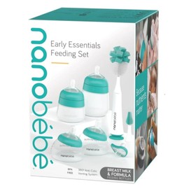 Nanobebe Baby Bottle Set Anti-Colic Baby Bottle Gift Set - Early Essentials Set with Baby Silicone Bottles, Breastmilk Bottles, Bottle Brush, Silicone Pacifiers - 5oz and 9oz - Teal