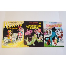 Puss In Boots / Carrousel / Space VTG Children's Color By Number Coloring Books