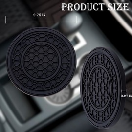 MEAJOO 2 Pack Car Drink Cup Coaster – 2.75 Inch Anti-Slip Silicone Mat, Secures Beverages in Place – Trendy Auto Accessory for Women & Girls (Black)