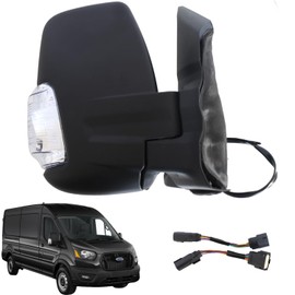 Marretoo Passenger Right Side Door Mirror replacement for 2015-2025 Ford Transit 150 250 350 350 HD Cargo Van 6 pins Power Glass,Heated,Signal Light Short Arm Textured Black FO1321552