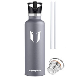Super Sparrow Water Bottle Insulated - 350ml - Standard Mouth Flask - BPA Free, Leak Proof Drink Bottle - Ergonomic Straw Water Bottles for Work, Gym, Travel, Sports, Outdoor - 2 lids