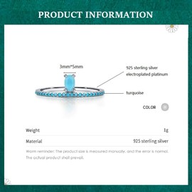 Bellitia Jewelry Turquoise Stackable Ring for Women Girls, 925 Sterling Silver Wedding Promise Rings Blue Stone Stacking Statement Band Ring