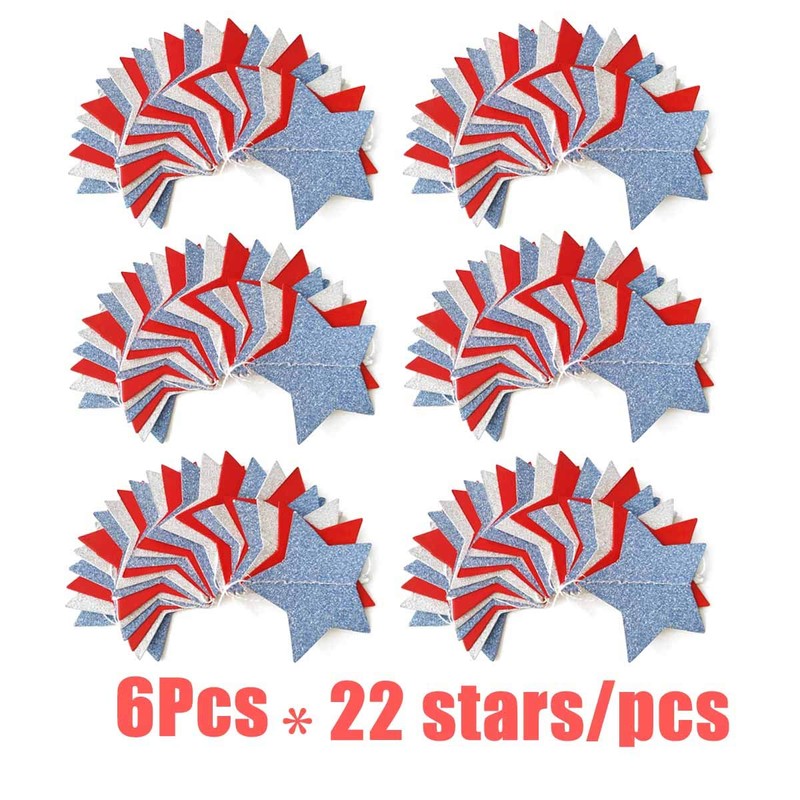 6 Pack Patriotic Star Streamers Garland Red White Blue Bunting