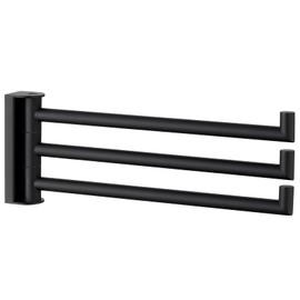 APLusee Swivel Towel Rack, 304 Stainless Steel Foldable Towel Bar with Multi Three Rotating Arm, Flexible Bathroom Kitchen Towel Hanger Wall Mounted, Matte Black