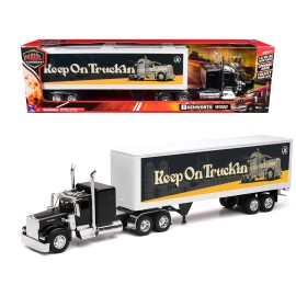 DCD Kenworth W900 Truck 1/32 Scale Diecast Toy Black Dry Van Trailer Featuring 'Tribute Truckers Keep Truckin'' 'Long Haul