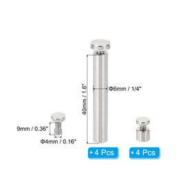 PATIKIL 1/4 x 1.6 inch Sign Standoff Screws, 4 Set Stainless Steel Wall Standoff Mounting Hardware Advertising Glass Nail for Hanging Acrylic Picture Frame Acrylic Panel, Silver
