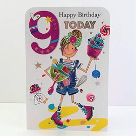 Jonny Javelin Girl Age 9 Birthday Card - Girl Baking