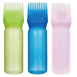 Yebeauty Root Comb Applicator Bottle, 3 Pack 6 Ounce Hair Oil Applicator Bottle for Hair Dye Bottles Brush with Graduated Scale, Green Pink Blue