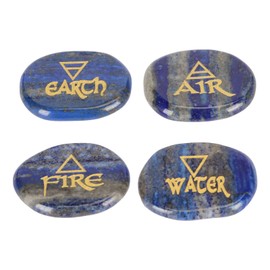 4 Element Stones, Earth, Air, Fire, Water, Anxiety Relief, Reiki Symbol Stones, Flat, Versatile, Portable for Meditation (Lazurite Rocks)