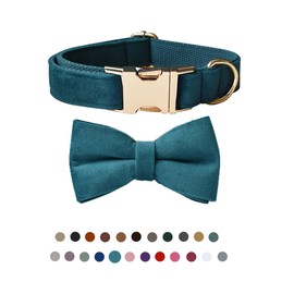 Dog Collar with Bow Tie，Adjustable Velvet Pet Collar for Dogs with Metal Buckle and Stylish Detachable Bow Tie for Small Medium or Large Boy and Girl Dogs and Cats, Neck 7.9-11.4 Inches