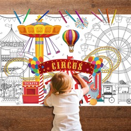 Neptniopllab Carnival Coloring Poster for Kids, 50.5x31.5inch Gaint Coloring Poster Large Circus Coloring Tablecloth Jumbo Coloring Books for Carnival Clown Birthday Activity Party Supplies