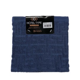 Hayashi WO801409 Hand Towels, Set of 3, Hotel Type, Variety Colors, 13.4 x 13.8 inches (34 x 35 cm), Navy
