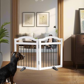 GATEZAOLU Freestanding Dog Gate Indoor Wooden Pet Gates for Doorways White Foldable Dog Fence for Stairs Puppy Gate for The House,Support Feet Included,Cedar,24" Height-2 Panels