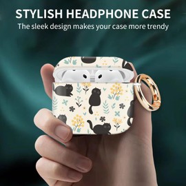 Case Cover Compatible with AirPod 4th Generation 2024, Shockproof for Women & Girls with Golden Round Buckle – Protective, Anti-Drop Design(Cute Cat)