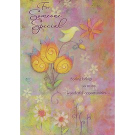 Designer Greetings Spring Brings So Many Opportunities: Bird on Flower Stem Easter Card For Someone Special