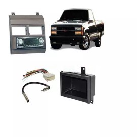 American International (Grey) Dash Kit + Pocket Kit + Wire Harness + Antenna for 1988-1996 Chevy & GMC